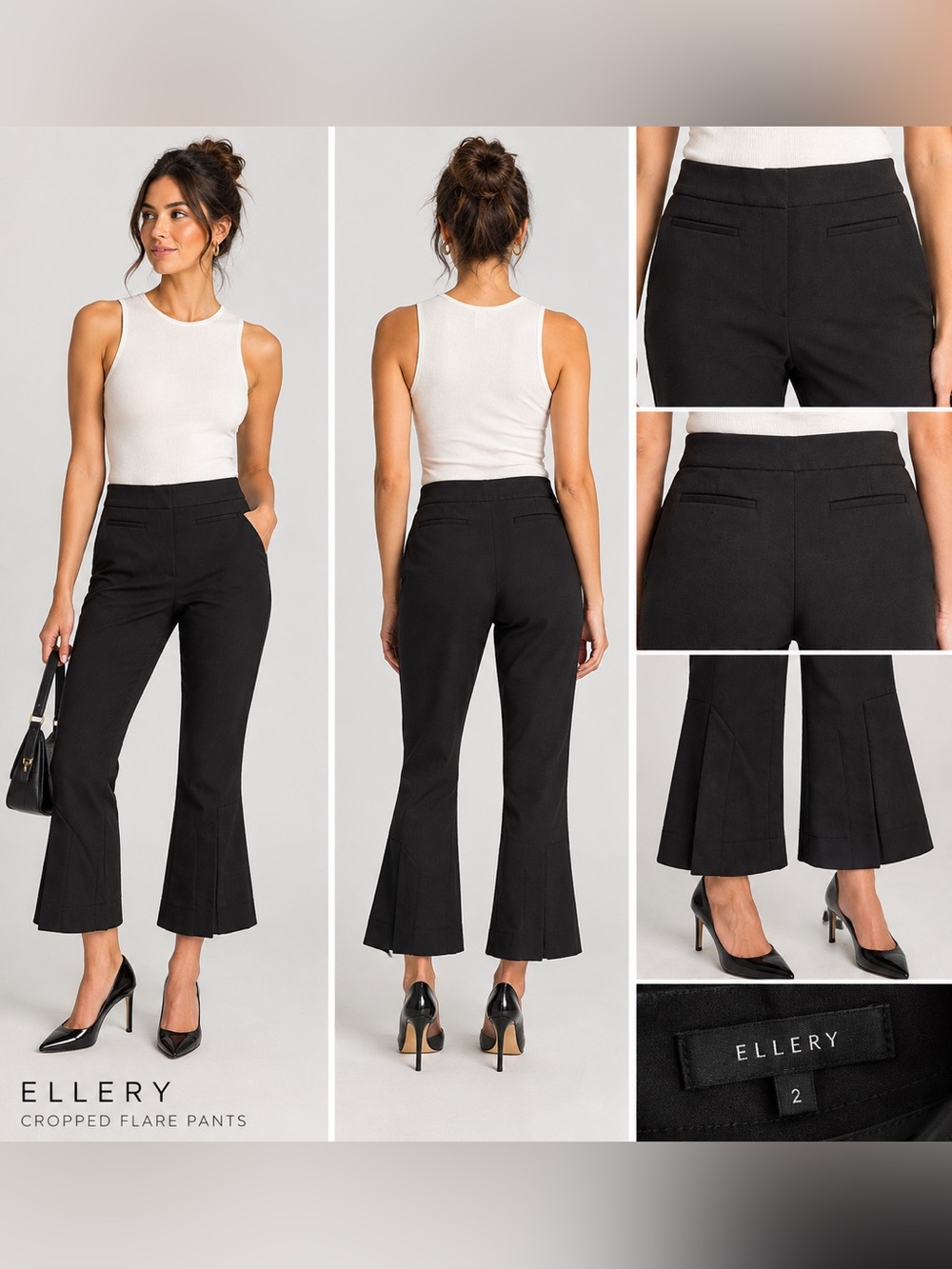 Ellery Black Structured Cropped Flare Pants